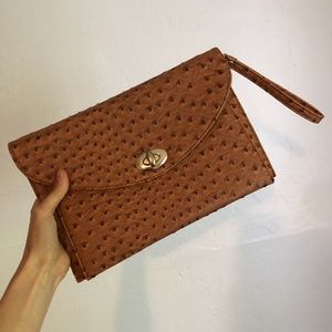 Brown Envelope Clutch w/ Strap (Vegan Leather)